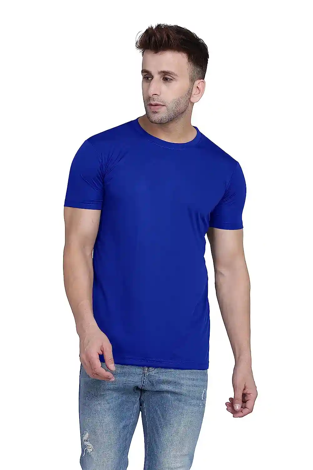 Round Neck Cotton T-Shirt - Royal Blue (Small)