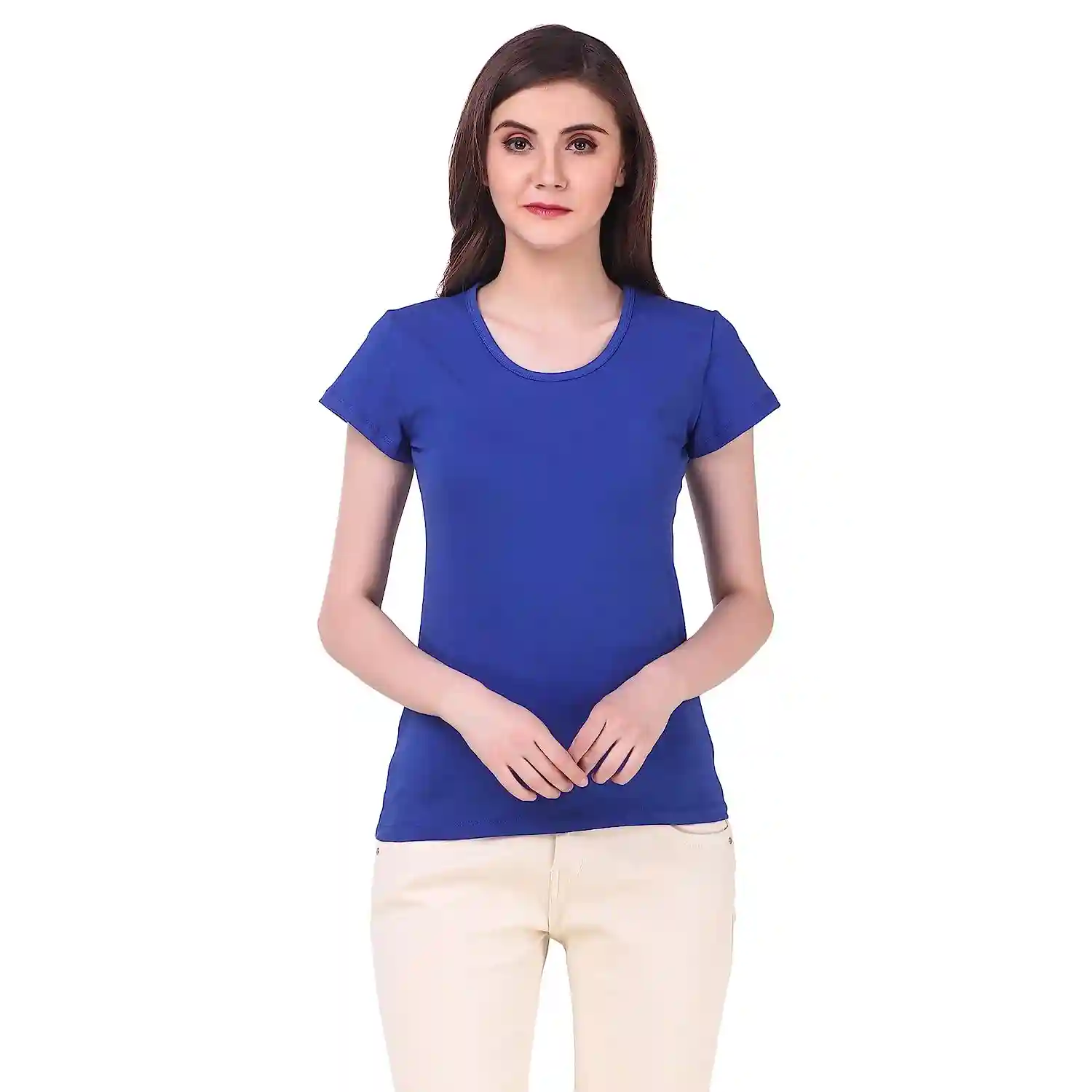 Cotton Round Neck T-Shirt For Women - Royal Blue (Small)