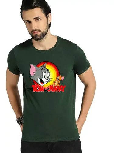 Tom & Jerry Cotton Blend Dark Green T Shirt