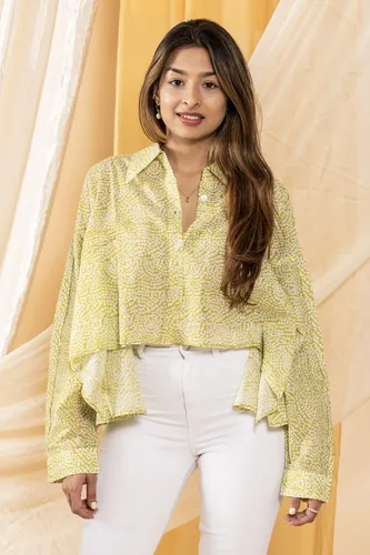 Lemon Green Bandhani High-Low Shirt